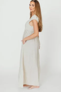 New Worth Collective Novella 100% Linen Maxi Dress in Linen - Bump Friendly