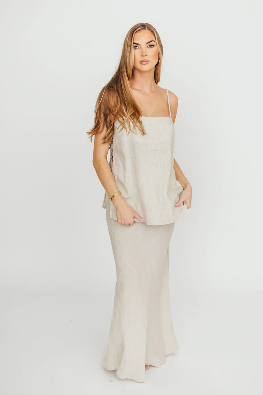 Sale Worth Collective Novella 100% Linen Woven Maxi Skirt in Linen