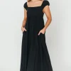 Outlet Worth Collective Novella Maxi Dress in Black - 100% Linen & Bump Friendly