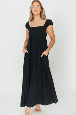 Outlet Worth Collective Novella Maxi Dress in Black - 100% Linen & Bump Friendly