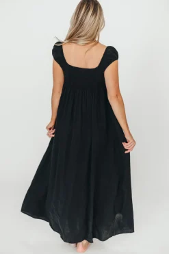 Outlet Worth Collective Novella Maxi Dress in Black - 100% Linen & Bump Friendly