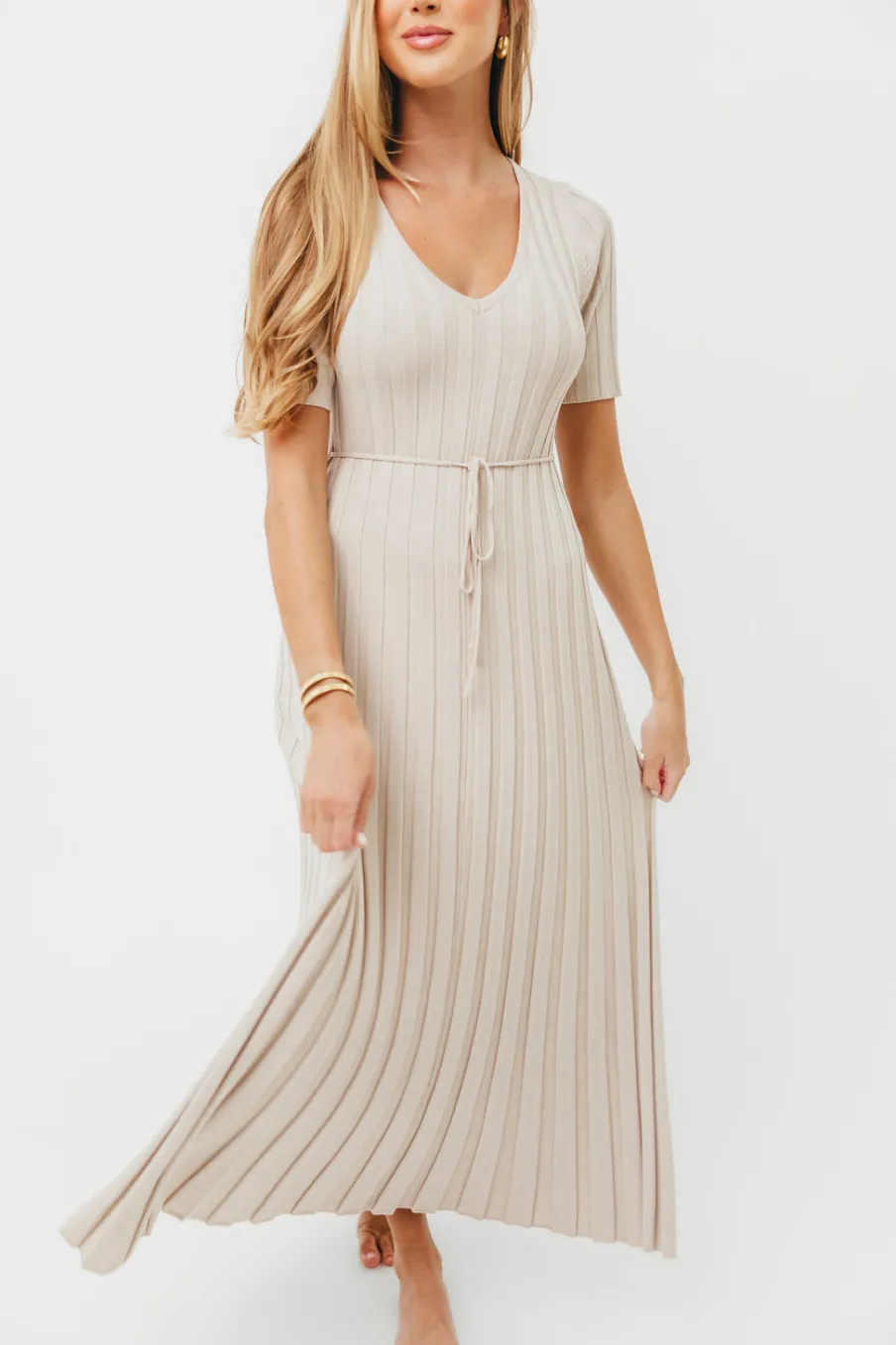 Sale Worth Collective Oakley Ribbed Maxi Dress in Dusty Taupe - Bump Friendly