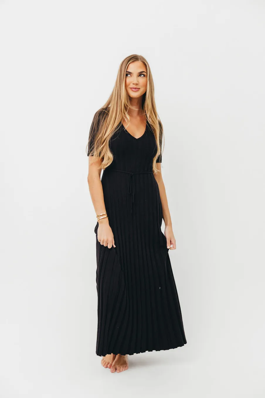 Online Worth Collective Oakley Ribbed Maxi Dress in Black - Bump Friendly