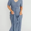 Hot Worth Collective Oakley Ribbed Maxi Dress in Dusty Blue - Bump Friendly