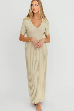 New Worth Collective Oakley Ribbed Maxi Dress in Dusty Lime - Bump Friendly