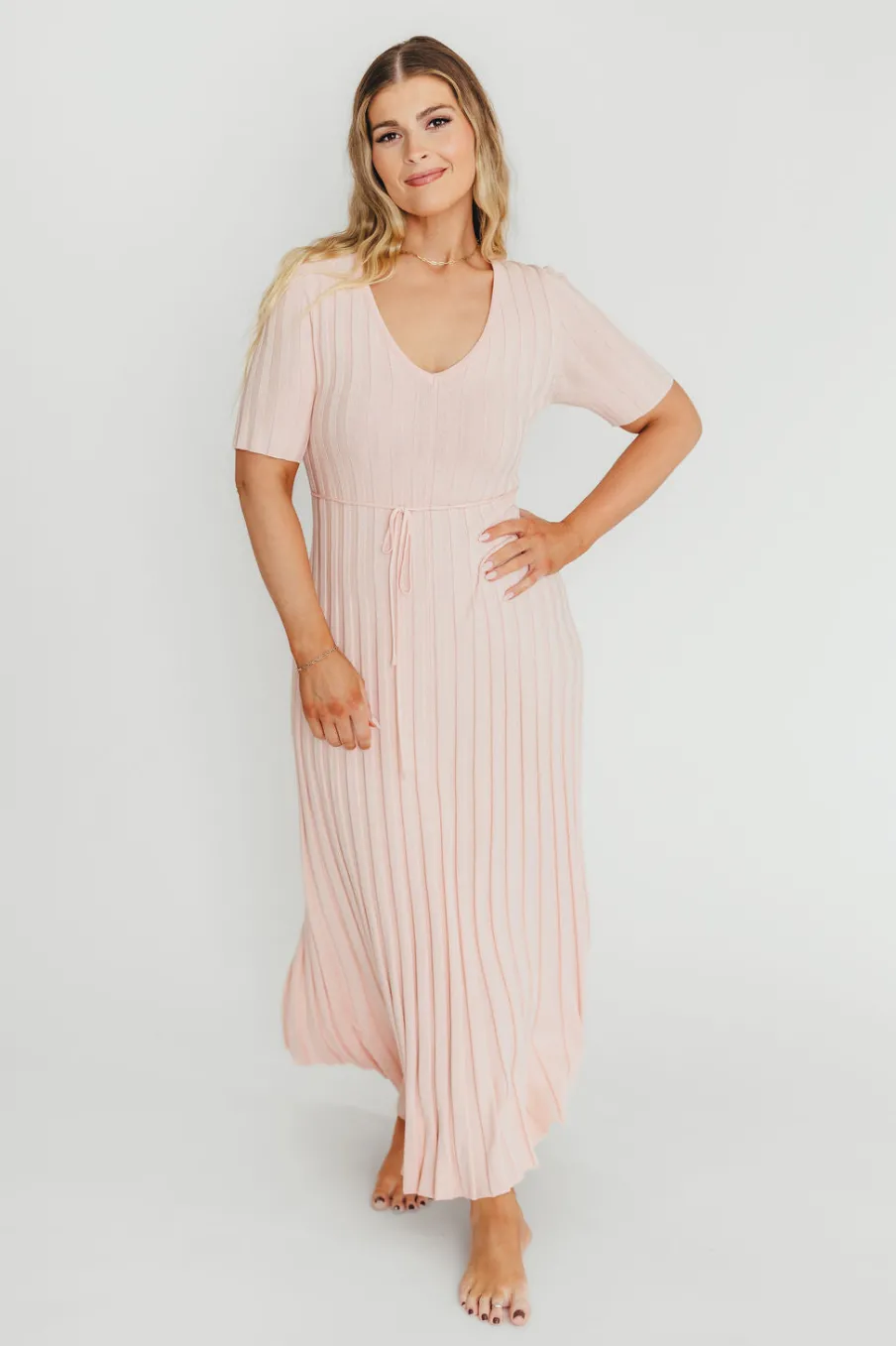 Fashion Worth Collective Oakley Ribbed Maxi Dress in Light Pink - Bump Friendly