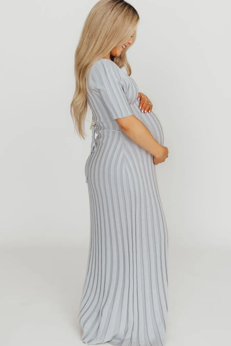 Sale Worth Collective Oakley Ribbed Maxi Dress in Light Blue - Bump Friendly