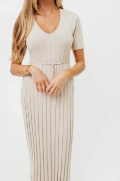 Sale Worth Collective Oakley Ribbed Maxi Dress in Dusty Taupe - Bump Friendly