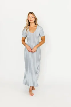 Sale Worth Collective Oakley Ribbed Maxi Dress in Light Blue - Bump Friendly
