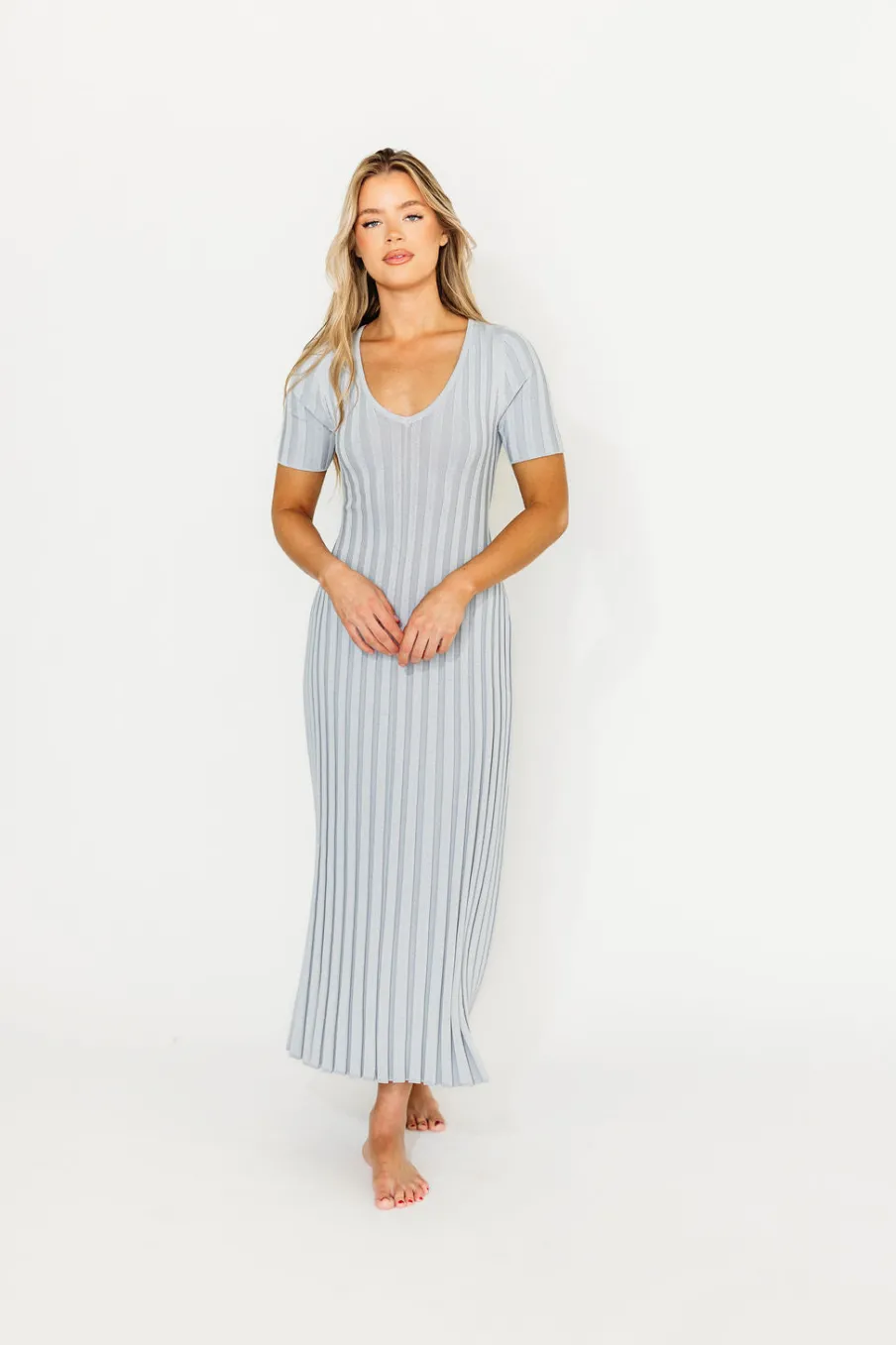 Sale Worth Collective Oakley Ribbed Maxi Dress in Light Blue - Bump Friendly