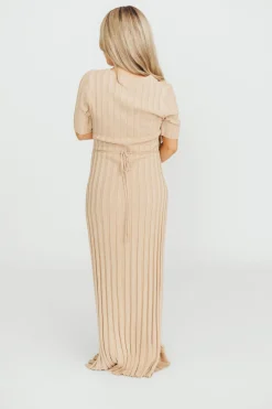 Online Worth Collective Oakley Ribbed Maxi Dress in Taupe - Bump Friendly