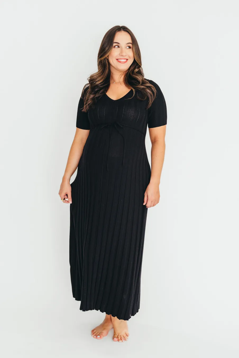 Online Worth Collective Oakley Ribbed Maxi Dress in Black - Bump Friendly