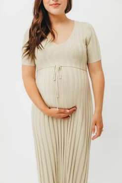 New Worth Collective Oakley Ribbed Maxi Dress in Dusty Lime - Bump Friendly