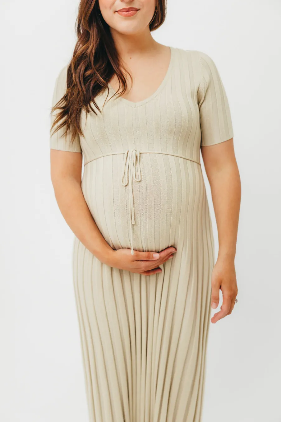 New Worth Collective Oakley Ribbed Maxi Dress in Dusty Lime - Bump Friendly