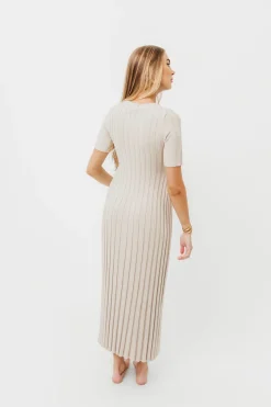 Sale Worth Collective Oakley Ribbed Maxi Dress in Dusty Taupe - Bump Friendly
