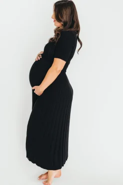 Online Worth Collective Oakley Ribbed Maxi Dress in Black - Bump Friendly