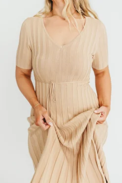 Online Worth Collective Oakley Ribbed Maxi Dress in Taupe - Bump Friendly
