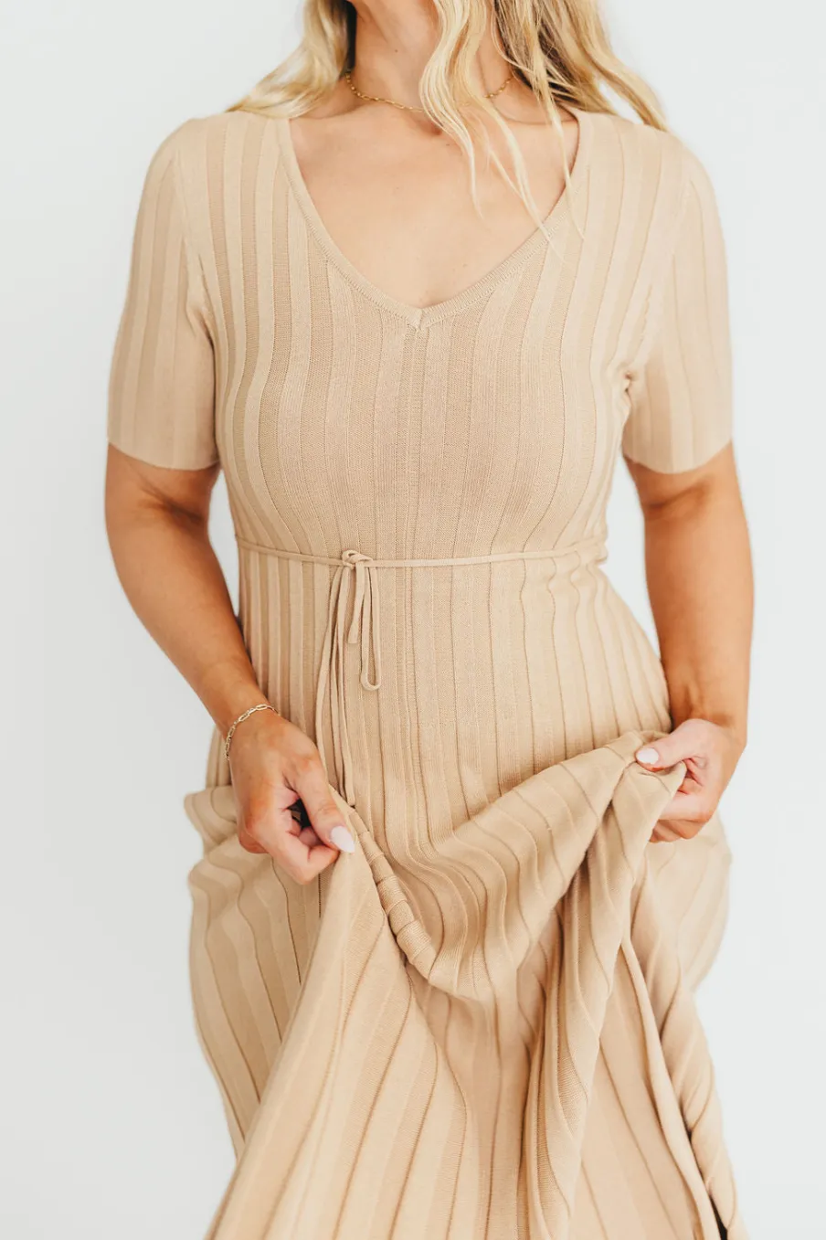 Online Worth Collective Oakley Ribbed Maxi Dress in Taupe - Bump Friendly