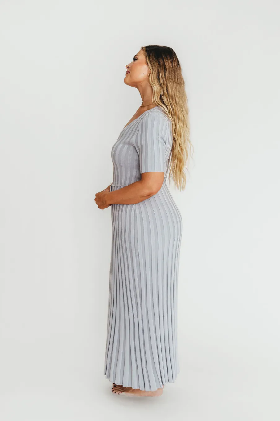 Sale Worth Collective Oakley Ribbed Maxi Dress in Light Blue - Bump Friendly