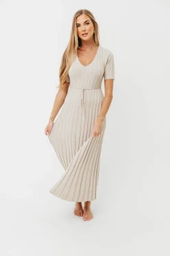 Sale Worth Collective Oakley Ribbed Maxi Dress in Dusty Taupe - Bump Friendly