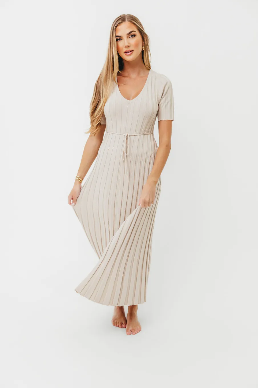 Sale Worth Collective Oakley Ribbed Maxi Dress in Dusty Taupe - Bump Friendly