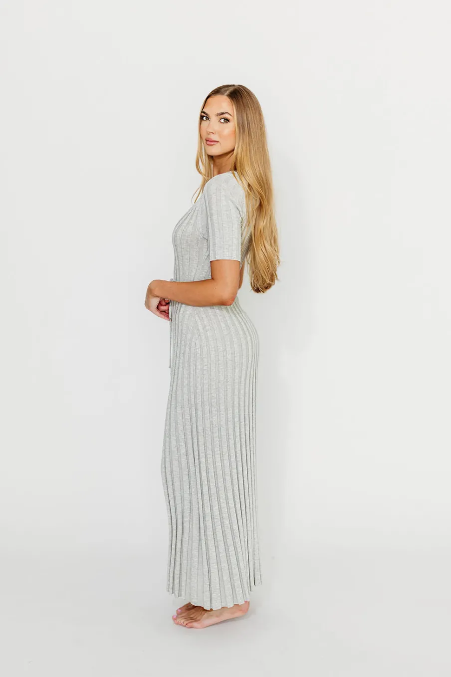 Best Worth Collective Oakley Ribbed Maxi Dress in Heather Grey -Bump Friendly