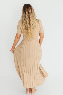 Online Worth Collective Oakley Ribbed Maxi Dress in Taupe - Bump Friendly