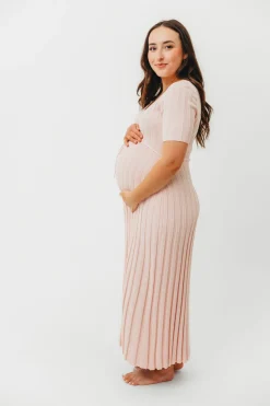 Fashion Worth Collective Oakley Ribbed Maxi Dress in Light Pink - Bump Friendly
