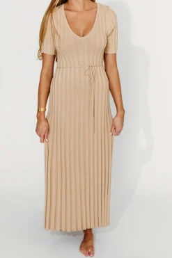 Online Worth Collective Oakley Ribbed Maxi Dress in Taupe - Bump Friendly