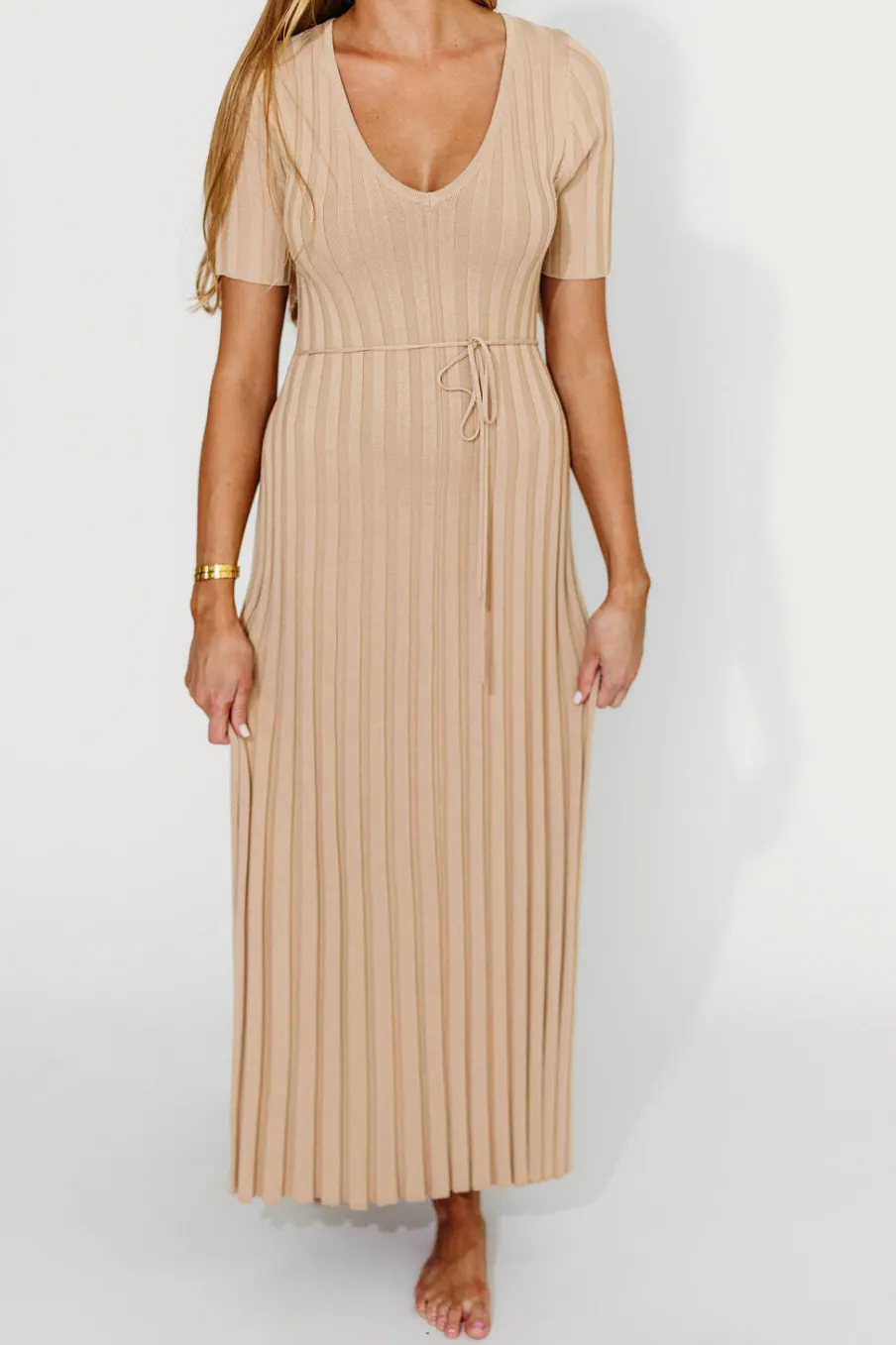 Online Worth Collective Oakley Ribbed Maxi Dress in Taupe - Bump Friendly