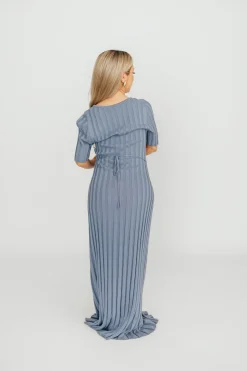 Hot Worth Collective Oakley Ribbed Maxi Dress in Dusty Blue - Bump Friendly