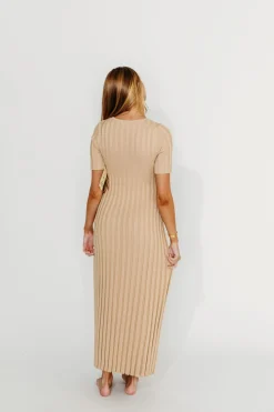 Online Worth Collective Oakley Ribbed Maxi Dress in Taupe - Bump Friendly
