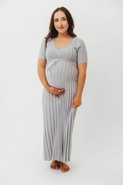 Sale Worth Collective Oakley Ribbed Maxi Dress in Light Blue - Bump Friendly
