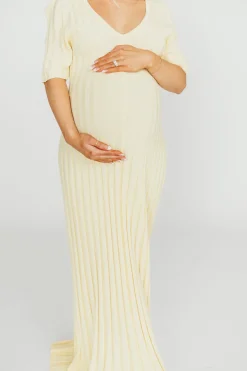 Discount Worth Collective Oakley Ribbed Maxi Dress in Light Yellow - Bump Friendly