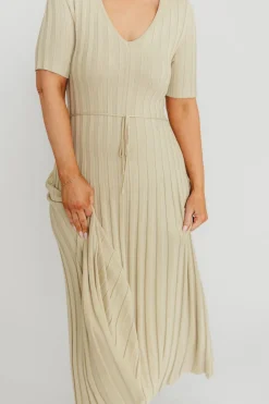 New Worth Collective Oakley Ribbed Maxi Dress in Dusty Lime - Bump Friendly