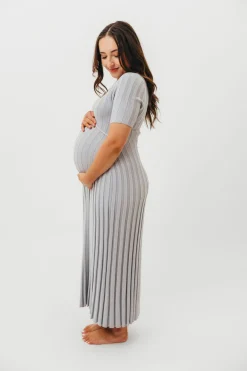 Sale Worth Collective Oakley Ribbed Maxi Dress in Light Blue - Bump Friendly