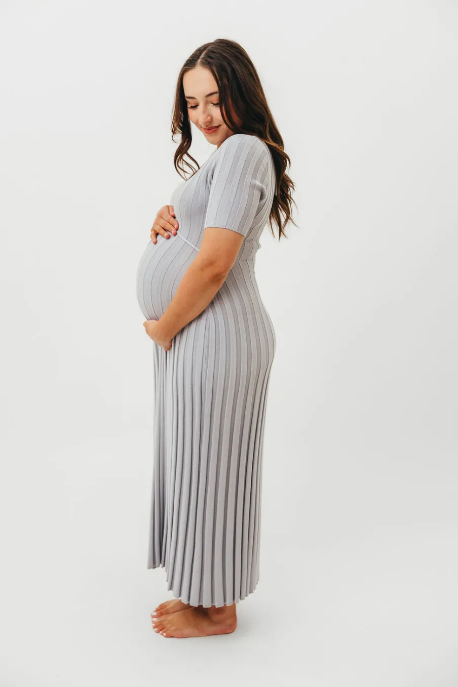 Sale Worth Collective Oakley Ribbed Maxi Dress in Light Blue - Bump Friendly