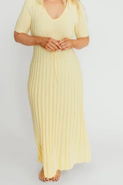 Discount Worth Collective Oakley Ribbed Maxi Dress in Light Yellow - Bump Friendly