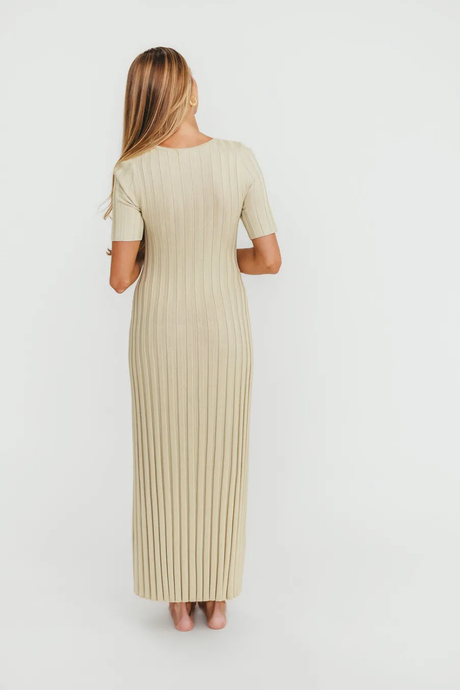 New Worth Collective Oakley Ribbed Maxi Dress in Dusty Lime - Bump Friendly