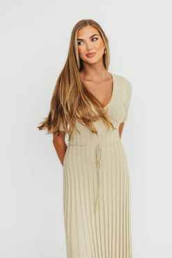New Worth Collective Oakley Ribbed Maxi Dress in Dusty Lime - Bump Friendly