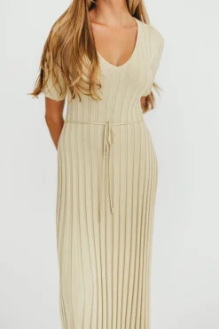 New Worth Collective Oakley Ribbed Maxi Dress in Dusty Lime - Bump Friendly