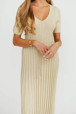 New Worth Collective Oakley Ribbed Maxi Dress in Dusty Lime - Bump Friendly
