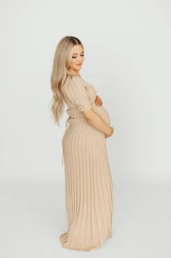 Online Worth Collective Oakley Ribbed Maxi Dress in Taupe - Bump Friendly