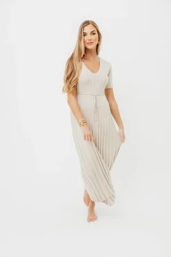 Sale Worth Collective Oakley Ribbed Maxi Dress in Dusty Taupe - Bump Friendly