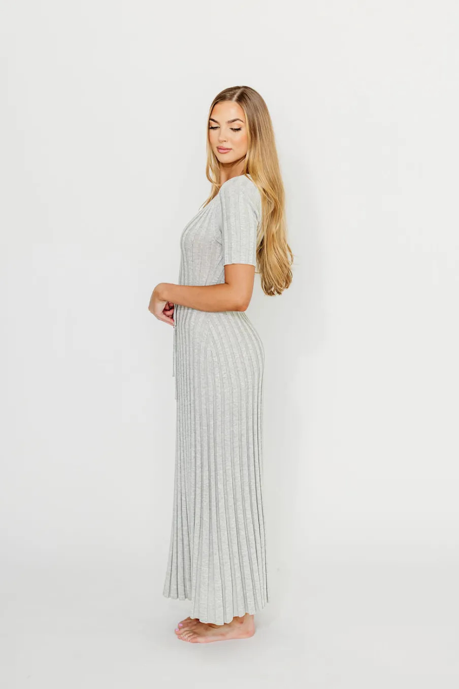 Best Worth Collective Oakley Ribbed Maxi Dress in Heather Grey -Bump Friendly