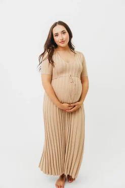 Online Worth Collective Oakley Ribbed Maxi Dress in Taupe - Bump Friendly