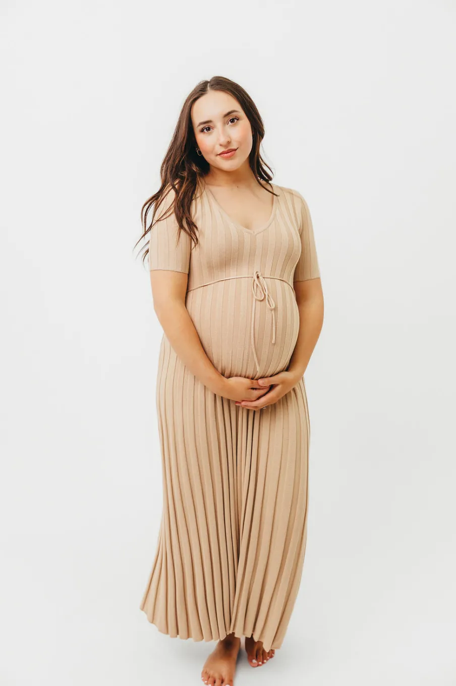 Online Worth Collective Oakley Ribbed Maxi Dress in Taupe - Bump Friendly