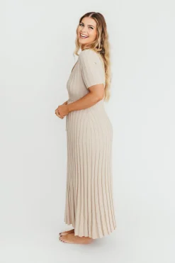 Sale Worth Collective Oakley Ribbed Maxi Dress in Dusty Taupe - Bump Friendly