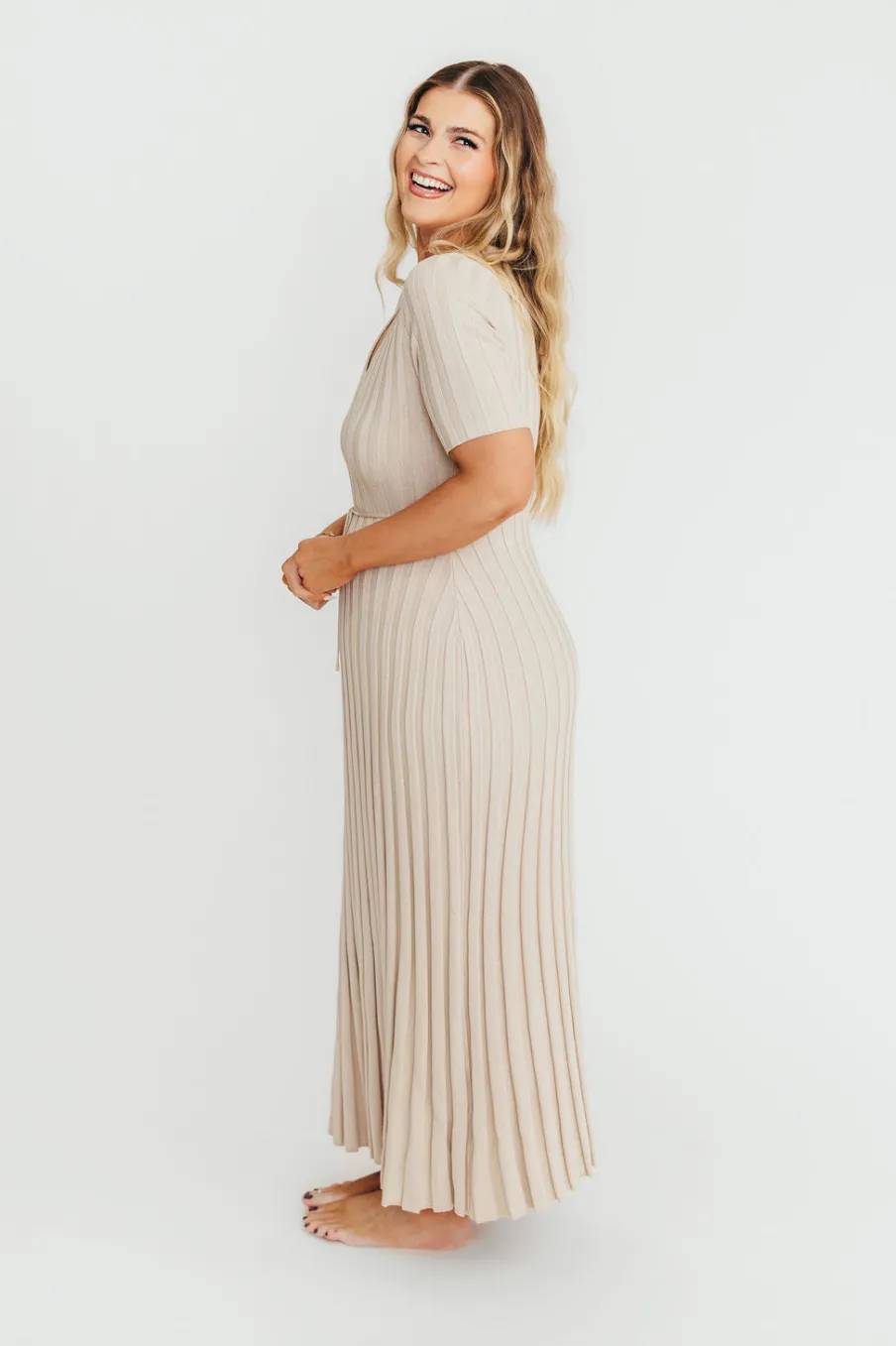 Sale Worth Collective Oakley Ribbed Maxi Dress in Dusty Taupe - Bump Friendly