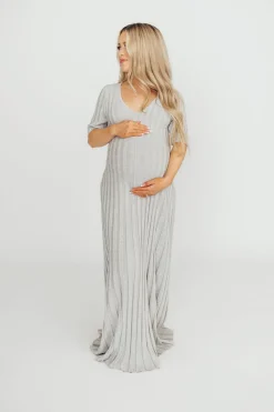 Best Worth Collective Oakley Ribbed Maxi Dress in Heather Grey -Bump Friendly